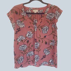loft floral short sleeve blouse Coral Medium